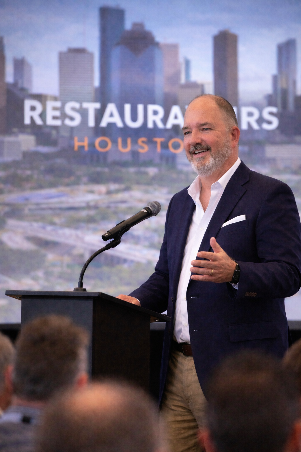 John Dawson Jr. speaking at Houston Restaurant Association Event